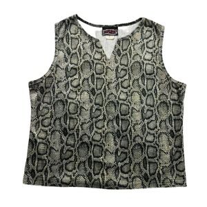 Vintage Hipwear Shirt Womens Large L Gray Snakeskin Sleeveless Tank Top Made USA